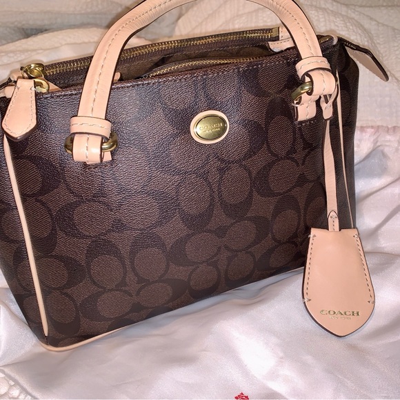 Coach Signature Peyton Jordan Double Zip Bag Brown Tan - Picture 3 of 15